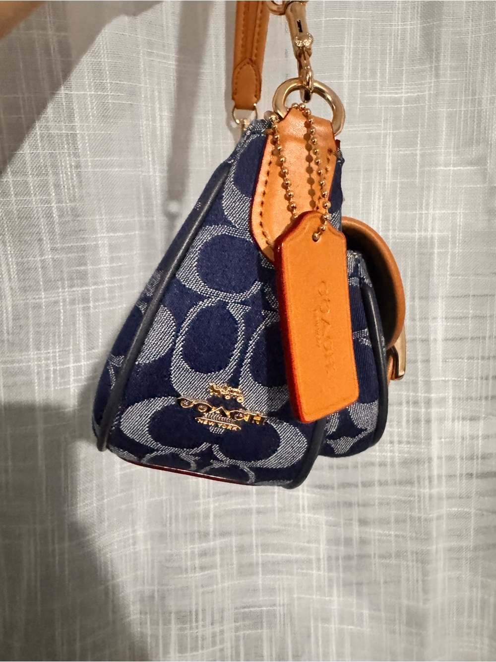 Coach Navy Signature Canvas Baguette Shoulder Bag with Tan Leather Buckles - Picture 5 of 16